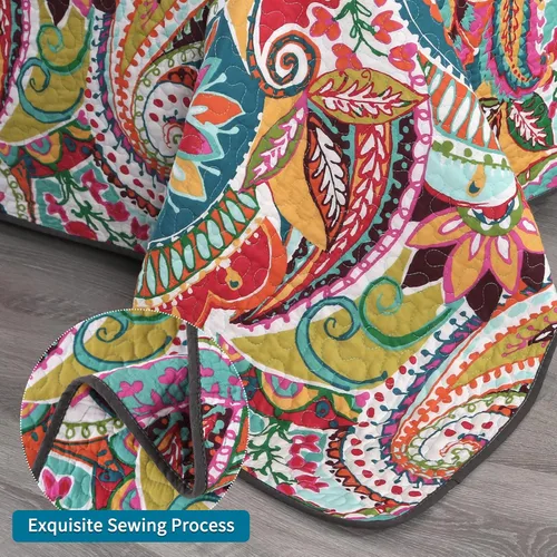 Vista 5 de Qucover Juegos de Edredones de Algodón Individuales, 2 Piezas Patrón Paisley Multicolor Rojo, Naranja, Azul, Juego de Edredón Individual con Fundas