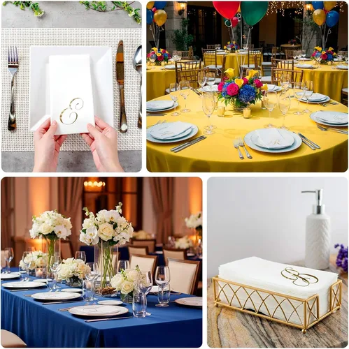 Vista 39 de Efavormart 50 Pack Servilletas de papel para fiestas de 2 capas suaves verde oliva con borde dorado de oro, servilletas para cenas, cócteles