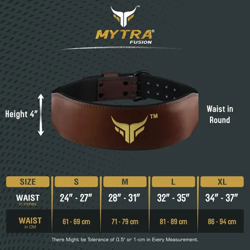 Vista 4 de Mytra Fusion Weight Lifting Belt Double Prong Buckle Power Lifting Back Support Belt 100% Leather Gym Belts for Weightlifting Weight Lifting Belts
