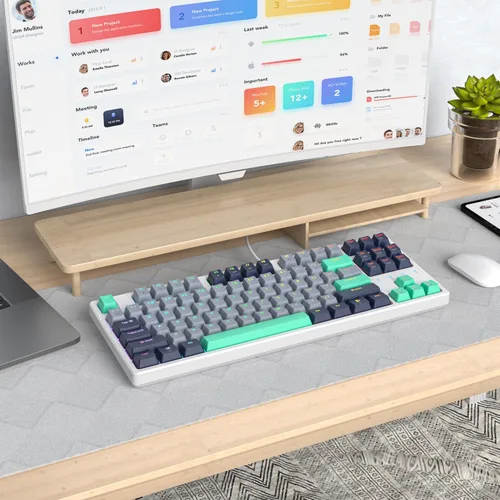 Vista 6 de Teclado mecánico 75% para juegos con interruptor rojo, retroiluminación LED RGB, teclado de computadora con cable TKL de 87 teclas para Windows