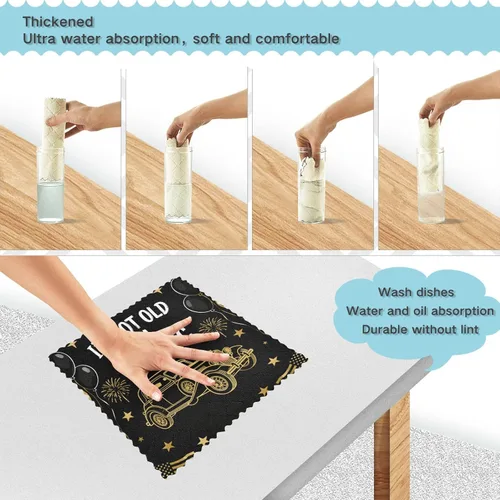 Vista 4 de Birthday Retro 70s Car Kitchen Towels Terry Cotton Quick Dry Reusable and Washable Dishcloth 6 Pack