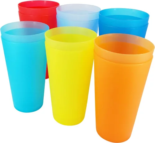Vasos de plástico reutilizables de 32 onzas, vasos grandes aptos para lavavajillas, vasos de plástico sin BPA, juego de 12 vasos grandes irrompibles