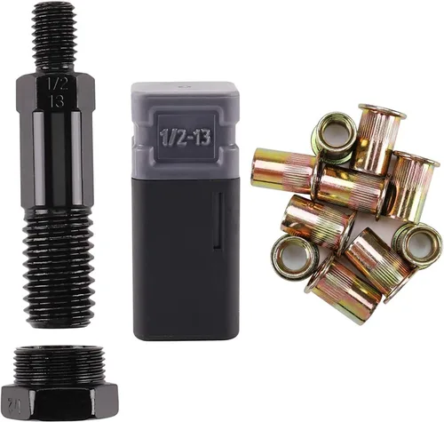 Mandril de herramienta de tuerca de remache 1/2-13 y 10 piezas de tuercas de remache, juego de herramientas de remache, juego de accesorios de