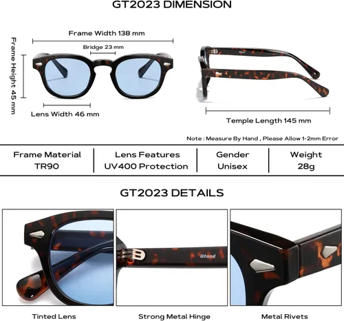 Vista 5 de Gtand Gafas de sol unisex estilo redondo retro para hombres y mujeres gafas de sol circulares a la moda 1811in