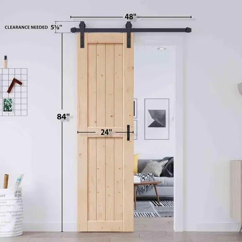 Vista 8 de EaseLife - Puerta de granero deslizante de madera de 24 x 84 pulgadas, puertas interiores, montaje DIY, losa de paneles de abeto natural macizo
