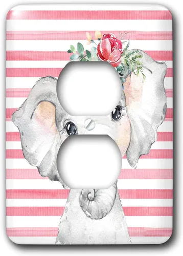 3dRose Cute Image Of Watercolor Floral Baby Girl Elephant Illustration 2 plug outlet cover