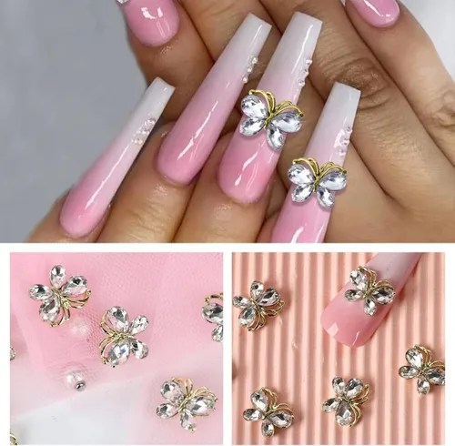 Vista 2 de 10 dijes de aleación 3D de mariposa para uñas, gemas de diamantes de imitación, mariposas de cristal brillante, accesorios de arte para mujer