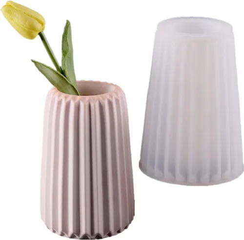 Vista 8 de Molde de silicona para florero a rayas, maceta suculenta, maceta de hormigón, yeso, molde de cemento, resina epoxi, soporte para bolígrafo