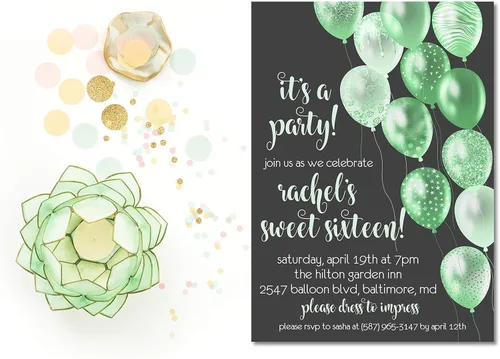 Vista 4 de Mint & Slate Grey Sweet 16 Invitations With Envelopes, Mint Sweet 16 Invite, Mint Quinceanera Invitations, Mint Quince Invites