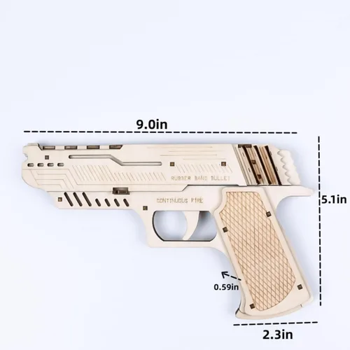Vista 2 de Forma de pistola 3D rompecabezas de madera modelo de construcción Kit de goma Pistola de juguete DIY Brain Tearer regalo de cumpleaños rompecabezas