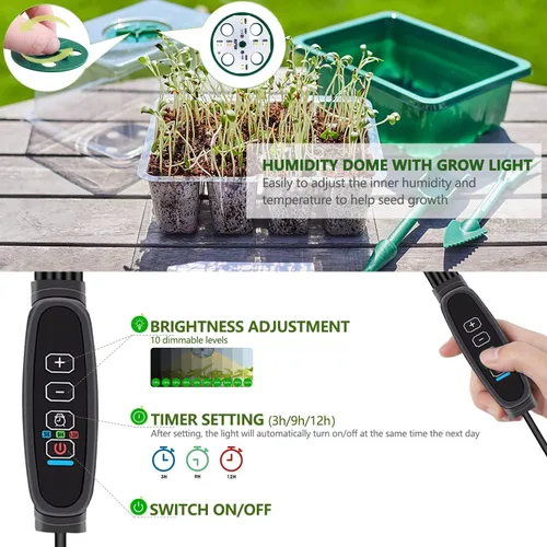 Vista 3 de Bandeja de inicio de plántulas, 6 paquetes de bandeja de inicio de semillas con luz de crecimiento, kit de bandejas de inicio de semillas