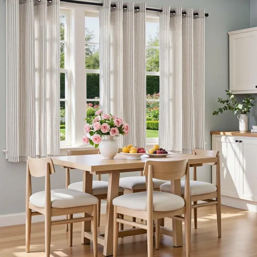 Vista 5 de Vangao Cortinas de lino a rayas para sala de estar, dormitorio, casa rural con estampado de rayas de tictac, cortinas impresas con ojales