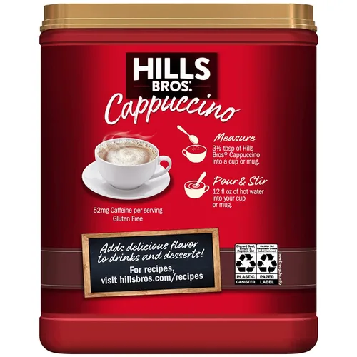 Vista 3 de Hills Bros. Mezcla de capuchino instantáneo, doble moca de 16 onzas, capuchino espumoso y decadente con un sabor profundo y rico a chocolate