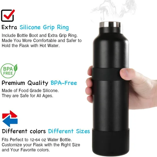 Vista 5 de Greant Funda protectora doble para botella de agua compatible con Hydro Flask, funda flexible de silicona compatible con funda Hydroflask, funda