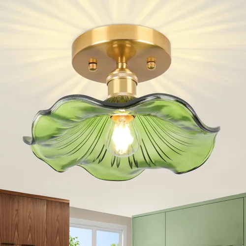 Vista 12 de Lámpara de techo semiempotrada, lámpara vintage para pasillo, lámpara de techo blanca de 11 pulgadas, bombilla E26 incluida, accesorios de luces