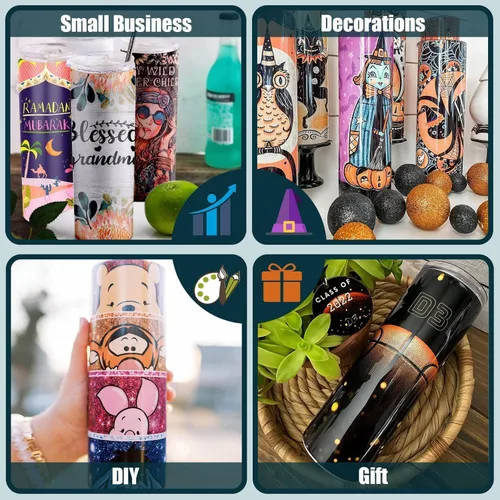 Vista 7 de Juego de 12 Vasos de Sublimación de 20 oz, Vasos de Acero Inoxidable de Pared Doble Delgados y Rectos en Blanco, Vaso de Sublimación con Tapa