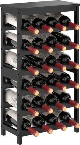 MOGELAFOO Estante de vino de bambú de 6 niveles independiente, 24 estantes de almacenamiento de vino con mesa, estante apilable de exhibición de