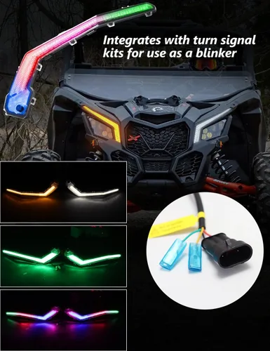 Vista 4 de Chelhead Luces LED X3 de colmillos RGB, control remoto por aplicación RGB, luz de giro, luz de persecución de color frontal compatible con Can Am
