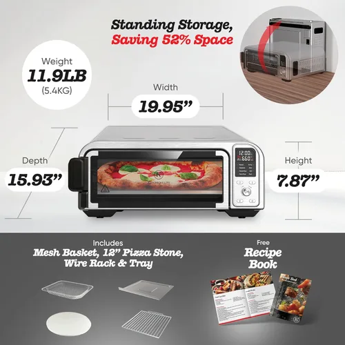 Vista 6 de Kitchen Elite - Combo digital 8 en 1, horno tostador, freidora de aire con panel táctil y capacidad para pizza de 12 pulgadas, acero inoxidable