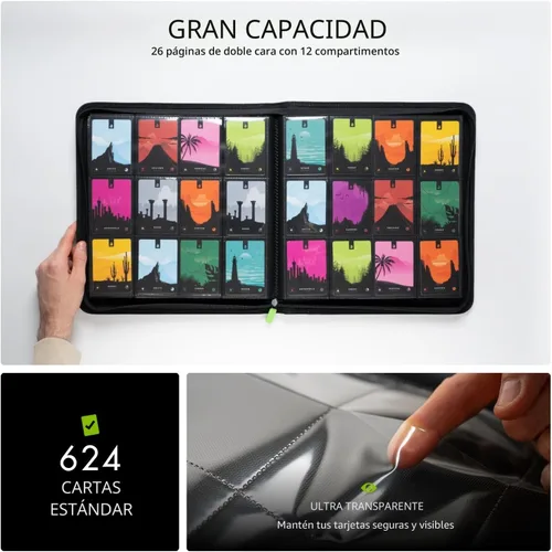 Vista 3 de Vault X Carpeta con Cremallera para Tarjetas Coleccionables de 12 Bolsillos XL, 624 tarjetas, Material de Álbum Exo-Tec Premium, 26 Páginas de Carga