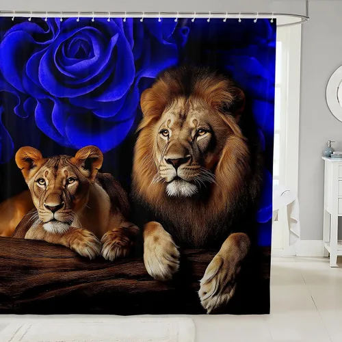 Vista 11 de Cortina de ducha con estampado de leopardo y gato con rosas rojas, 72 pulgadas de ancho x 72 pulgadas de largo, juego de cortina de ducha con flores