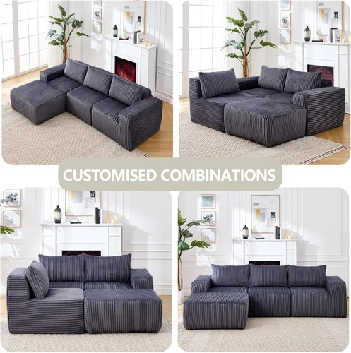 Vista 4 de Modern Minimalist Modular Sectional Sofa L-Shape Upholstered Cloud Couch with Deep Seats Right Facing Chaise for Living Room Bedroom Apartment Dark