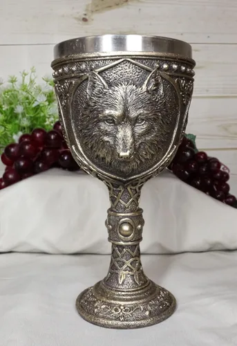 Vista 9 de Ebros Gift Tótem Spirit Wolf Grey Timberwolf Head - Copa de vino de cristal de cáliz para fiesta con acabado de bronce sintético