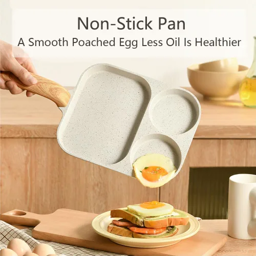Vista 3 de Sartén para Huevos, Sartén de Tortilla de 3 Secciones con Recubrimiento Antiadherente, Aleación de Aluminio, Adecuada para Estufa de Gas e Inducción