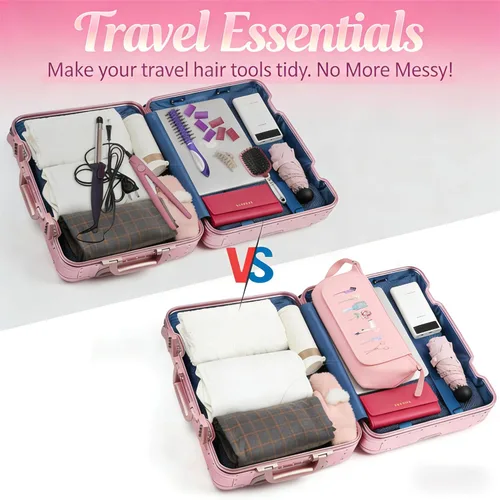 Vista 6 de Bolsa de viaje para herramientas para el cabello con alfombrilla resistente al calor, organizador de herramientas de pelo caliente 2 en 1