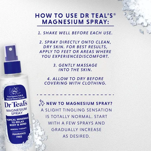 Vista 5 de Dr Teal's - Spray de magnesio con sal natural del Mar Muerto, sin fragancia, 8 fl oz (Paquete de 2)
