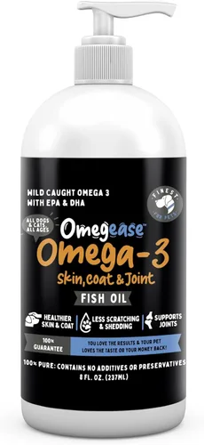 Aceite de pescado 100% puro para perros y gatos (1,545 mg de Omega 3 por cucharadita) 8 oz. Cargado con EPA y DHA para articulaciones, piel y