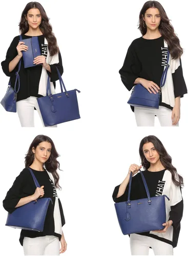 Vista 6 de Bolsos de cuero sintético de moda para mujer, bolsa de hombro, asa superior, bolsa de mano, juego de 4 piezas