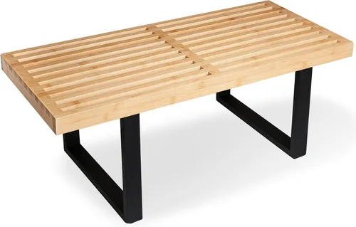 Vista 7 de Banco de madera con listones Nelson de bambú, pequeños bancos de madera para entrada, sala de estar y comedor, cocina, dormitorio, baño, pasillo