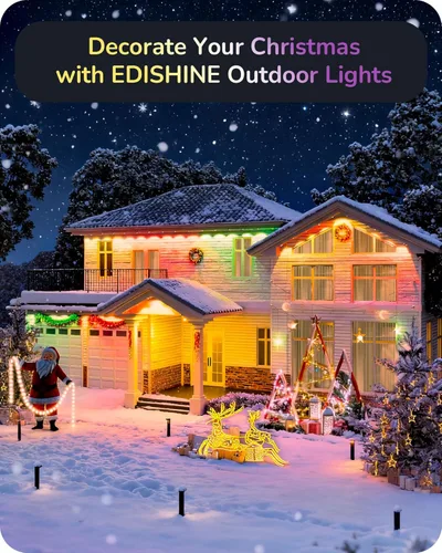 Vista 8 de EDISHINE Luces permanentes para exteriores de 60 pies, 40 luces LED de alero con aplicación/control remoto, luz RGBW inteligente, 50 modos de escena