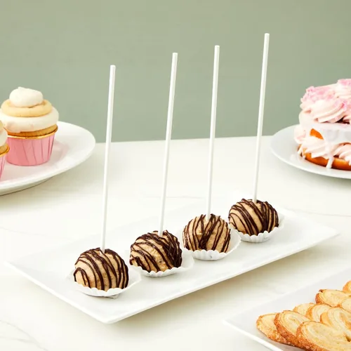 Vista 5 de Bright Creations Palitos largos para tartas – Paquete de 200 unidades de 8 pulgadas blancas – Para cake pops, golosinas crujientes de arroz