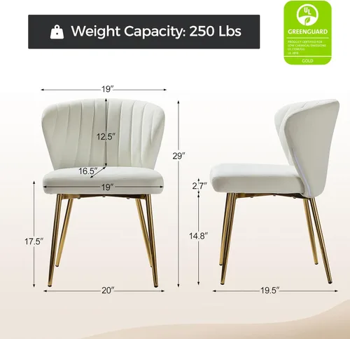 Vista 32 de HULALA HOME Silla de comedor de terciopelo, bonita silla de acento sin brazos, silla de sala de estar con patas doradas, silla lateral tapizada