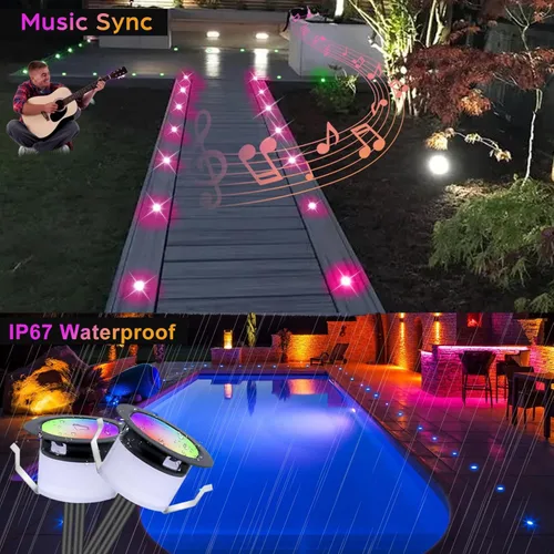 Vista 6 de Paquete de 20 luces de cubierta RGBW, Φ1.22 pulgadas RGB/luz blanca cálida, control WiFi, kit de luces LED de bajo voltaje DC12V, luces de cubierta