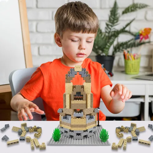 Vista 10 de Juego de ladrillos de construcción de perfil de mampostería, bloques de construcción que incluye piezas de ladrillo de construcción medianas, placa