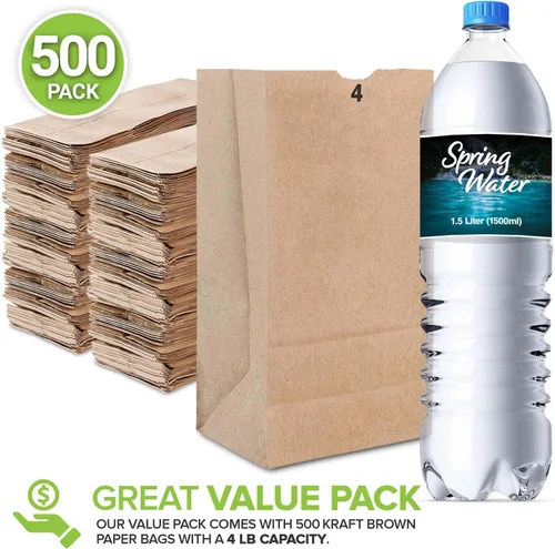 Vista 2 de Stock Your Home Bolsas de almuerzo de papel kraft marrón de 4 libras (500 unidades) – Bolsas de almuerzo desechables a granel, bolsa en blanco