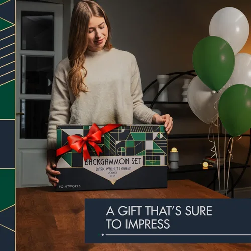 Vista 7 de Pointworks Juego de Backgammon de 20 Pulgadas Grande para Adultos, Tablero de Backgammon Verde, Madera Sólida. Bandeja de Accesorios Desmontable