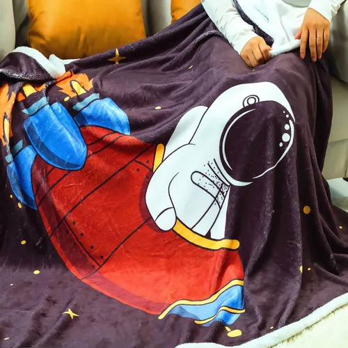 Vista 3 de Manta de astronauta marrón con cohete espacial, regalos creativos para niños pequeños, manta de planetas de nave espacial
