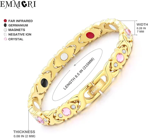 Vista 2 de Pulsera magnética ultra resistente para mujer, 3,500 gauss por imán, pulsera de cristal, longitud ajustable, pulseras magnéticas (dorado)