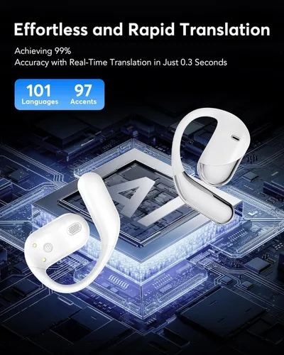 Vista 2 de Auriculares de traducción AI en tiempo real, 198 audífonos de traductor de idiomas, Audifonos Traductores Inglés Inglés, auriculares de traducción 3