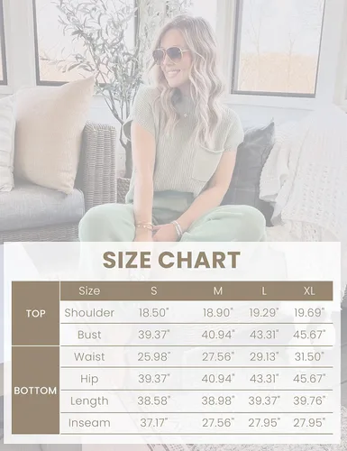 Vista 8 de Watashi Conjunto de dos piezas para mujer, suéter de punto, pantalones de cintura alta, acogedor conjunto de descanso con manga casquillo