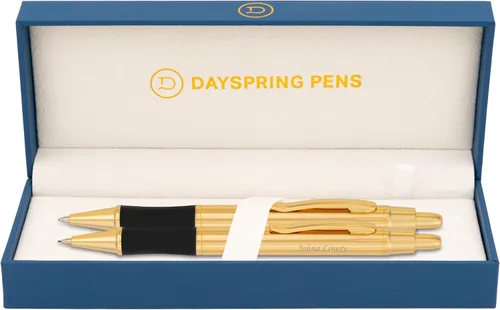 Dayspring Pens - Juego de bolígrafos y lápices personalizados Monroe chapados en oro de 18 quilates. Grabado personalizado con tu nombre, gran