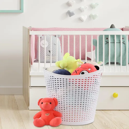 Vista 8 de Sadstory - Cesta de plástico para la ropa sucia de 40 L, cestas grandes de plástico, color blanco, paquete de 6