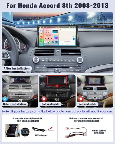 Vista 2 de SIXWIN Android 13 Estéreo del coche para Honda Accord 2008 2009 2010 2011 2012 2013 10.1 pulgadas pantalla táctil 2G+64G CarPlay Android Auto Car