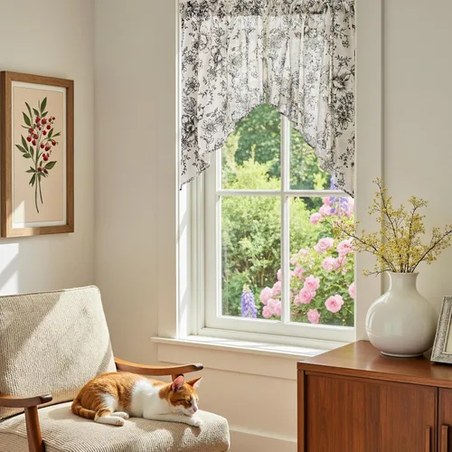 Vista 5 de jinchan Cenefa con estampado floral para ventanas de 36 pulgadas de largo, cenefas de cocina de lino para filtrar la luz campestre, tratamiento