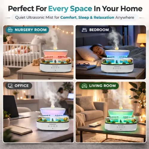 Vista 5 de Dreamlax Rain Humidifiers for Bedroom – Cool Mist Essential Oil Diffuser, White Noise Machine with 10 Nature Sounds, 7 LED Lights, Remote Control &