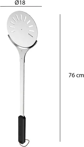 Vista 4 de Cozze Paleta giratoria para pizza de acero inoxidable – 7.1 in de diámetro, 29.9 in de longitud, aprobada por LFGB, mango TRP
